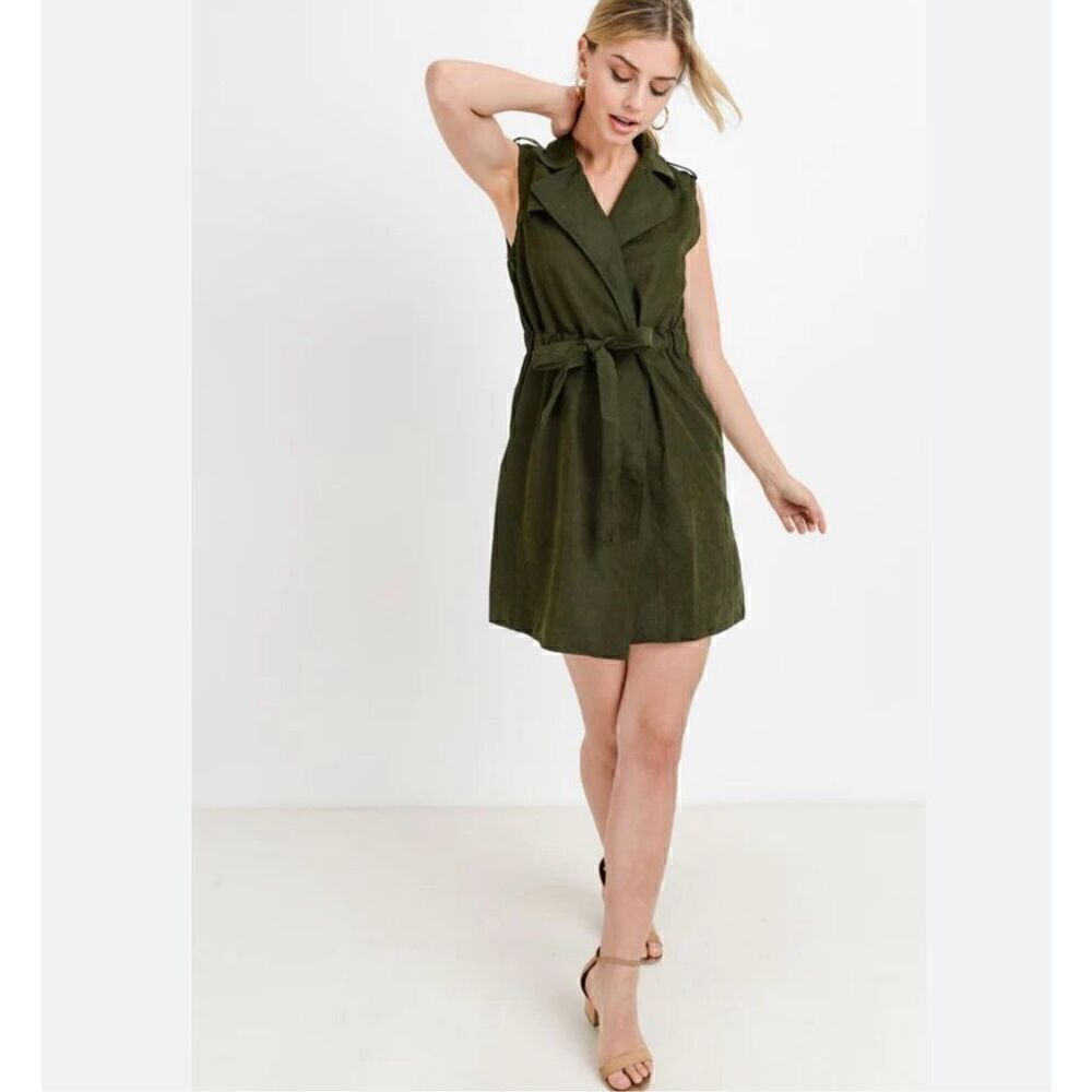 Elevenses Olive Wrap Trench Dress / Vest. SP. Anthropologie
